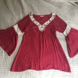 Umgee Tunic Length Blouse with Crochet Details